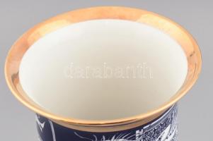 Hollóházi Szász Endre által tervezett mintával díszített porcelán váza, matricás, jelzett, hibátlan,...