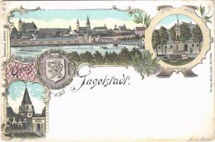 Ingolstadt, Kriegerdenkmal, Kreuztor / general view, military monument, gate. Verlag Martin Bader. Art Nouveau, floral, litho (EK)
