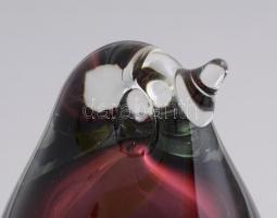 Anyagában színezett vörös üvegmadár dísz, hibátlan, m: 13 cm