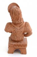 Pártás kerámia kislány figura, jelzéssel, lepattanással, m: 17,5 cm