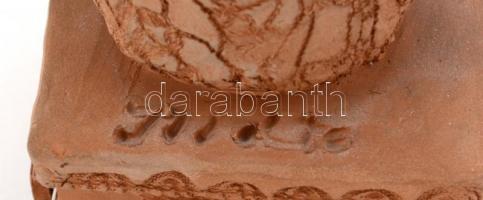 Pártás kerámia kislány figura, jelzéssel, lepattanással, m: 17,5 cm