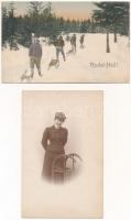 8 db RÉGI téli sport motívum képeslap: szánkó / 8 mostly pre-1945 winter sport motive postcards: sle...