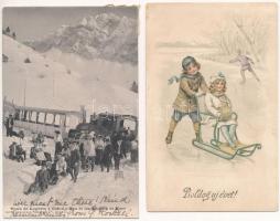 8 db RÉGI téli sport motívum képeslap: szánkó / 8 mostly pre-1945 winter sport motive postcards: sle...