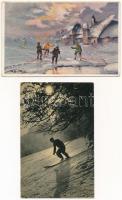 8 db RÉGI téli sport motívum képeslap: sí / 8 mostly pre-1945 winter sport motive postcards: ski