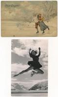 9 db RÉGI téli sport motívum képeslap: korcsolya / 9 mostly pre-1945 winter sport motive postcards: ...