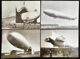 cca 1930 8 db nagy méretű, művészi igényű fotó Zeppelin LZ-3, LZ-10, LZ-127, LZ-129 léghajókról, hangárokról / cca 1930 8 Large photos of Zeppelin balloons in hangars... 40x30 cm
