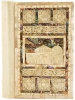 Korán, arab nyelven. Nagyon díszes, egyedi készítésű gyöngyházberakásos kötéstáblájú félvászon-kötés...