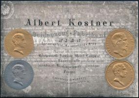 cca 1860 Bécsi selyemárugyár reklám kártya arany és ezüst érmékkel 15x10 cm