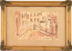 PH Lombard 1898 jelzéssel: Olasz városka utcaképe. Akvarell, papír, Üvegezett keretben. 13x17 cm