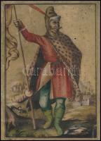 XVII-XVIII. sz. IV. Béla Bela 4us Dux Hunnorum Iudex Bellicus akvarell, papír, feliratozva. Lapméret...