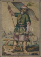 XVII-XVIII. sz. Buda várának látképe előtérben Buda herceggel. "Buda 5us Dux Hunnorum Bellicus&...