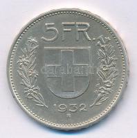 Svájc 1932B 5Fr Ag T:1-,2 kis ph. Switzerland 1932B 5 Francs Ag C:AU, XF small edge error Krause KM#40