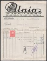 1927 Bp., Unio Pozsonyi úti festékáruház számlája fejléces papíron, illetékbélyeggel