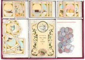 Was wollen wir kochen? Főzős, szakácsos társasjáték cca 1900. Litografált kártyákkal, címkékkel, leí...