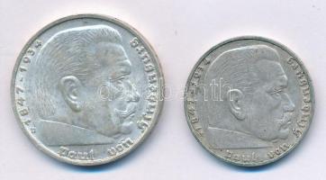 Német Harmadik Birodalom 1938F 2M Ag "Hindenburg" + 1939D 5M Ag "Hindenburg" T:2...