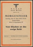 1944 NSDAP Morgenfeier, náci reggeli ünnepélyre szóló meghívó Bécs. 21x15 cm