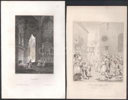 8 db régi metszet, klf. témákban, technikákban és méretekben, részben kissé foltos