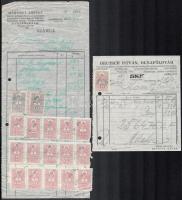 cca 1941-44 össz. 4 db dunaföldvári kereskedők által kiállított számla: 1 db Deutsch István 2 fillér okmánybélyeggel és 3 db Menyhei József, egyiken 17 db okmánybélyeggel