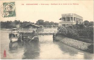 1915 Vinh-Long, Cochinchine; Confluent de la riviere et du Mékong / ship station, steamship