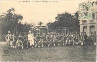1910 Saigon, Ho Chi Minh City; Tirailleurs Annamites a lexercice / (Vietnamese) Annam skirmishers during training, soldiers