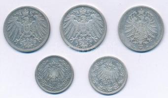 Német Birodalom 1875B 1M Ag + 1900A 1M Ag + 1905A 1/2M Ag (2x) + 1905. 1M Ag T:2-,3 karc
German Emp...