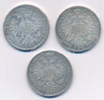 Ausztria 1860A 1Fl Ag "Ferenc József" + 1879. 1Fl Ag "Ferenc József" (2x) T:2,2-...