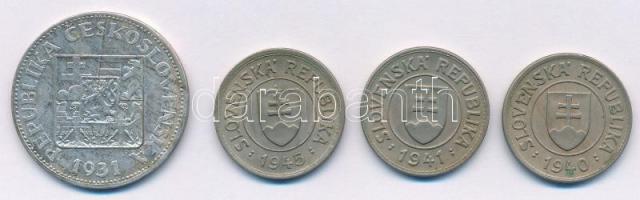 Csehszlovákia 1931. 10K Ag + Szlovákia 1940-1945. 1K Cu-Ni (3xklf) T:2 
Czechoslovakia 1931. 10 Kor...