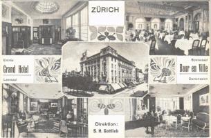 Zürich, Zurich; Grand Hotel, Baur en Ville, Lesesaal, Speisesaal, Damensalon. Direktion S.H. Gottlieb / hotel, interiors (EK)