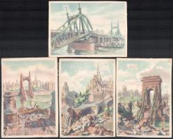 cca 1950 12 db nyomat a romos Budapestről, 14x10 cm