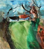 Ruttka Ferenc (1926-2019): Táj. Olaj, papír, jelezve jobbra lent. Üvegezett klipsz keretben, 12×8,5 ...