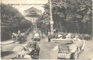 1914 Bayreuth, Auffahrt zum Festspielhaus / theatre, horse-drawn carriages, automobile montage (EK)