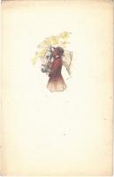 Italian lady art postcard, lady with horse. 597M-2. artist signed (EK)