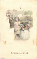 1912 Christos a inviat / Romanian Easter greeting card, girl with egg (EB)