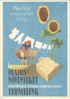 Nem lesz szappanban hiány, ha olajos növényeket, napraforgót, ricinust, olajlent és repcét  termelünk / Hungarian agricultural propaganda, oil seeds production for making soaps s: Mosdóssy (EK)