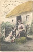 1901 Magyar folklór / Hungarian folklore, romantic couple. Fec. Ch. Scolik (EK)