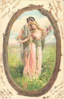 1908 Romantic couple, lady art postcard. B.K.W.I. 579-14. litho (EK)