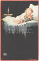 Children art postcard. Wohlgemuth & Lissner No. 1230. "Schlaf' Kindlein - Schlaf"...