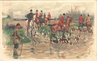 1908 Hunters on horseback, hunting dogs. Theo. Stroefer's Kunstverlag Ser. 602. No. 1. litho s: Stewart