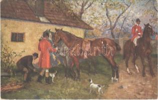 1907 Hunters with horses and hunting dogs. B.K.W.I. 487-3.