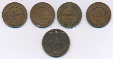 Orosz Birodalom 1901-1916. 1k Cu (4xklf) + 1901. 2k Cu T:2-3 Russian Empire 1901-1916. 1 Kopek Cu (4xdiff) + 1901. 2 Kopeks Cu C:XF-F