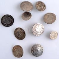 Ausztria 1765. 10kr Ag + 1777-1780. 20kr Ag (7x) + 1820-1835. 5kr Ag (2xklf) az összes érme gombbá alakítva T:3 Austria 1765. 10 Kreutzer Ag + 1777-1780. 20 Kreutzer Ag (7x) + 1820-1835. 5 Kreutzer Ag (2xdiff) all coins refurbished as buttons C:F
