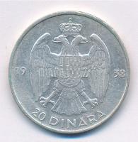 Jugoszlávia 1938. 20D Ag "II. Péter" T:2 
Yugoslavia 1938. 20 Dinara Ag "Petar II&qu...