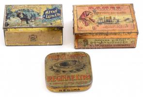 3 db régi, festett reklámos fém doboz kopott  / 3 vintage metal cigarette boxes with wear