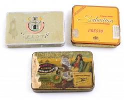 3 db régi, festett reklámos fém doboz kopott / 3 vintage metal cigarette boxes with wear