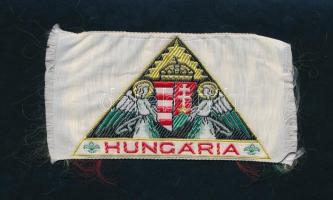 Hungária, nemzeti kiscímeres koronás-angyalos cserkész felvarró, 5x10 cm