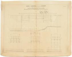 cca 1860-80 Svájci vasúti híd tervrajza (az Aare felett Olten helységénél). 1:100. Litográfia, papír. Hajtásnyommal, kissé foltos, lapszéli kisebb szakadásokkal. 49,5x64,5 cm