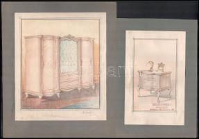 cca 1900-1940 össz. 5 db tervrajz historizáló stílusú bútorokról, Szilágyi Mihály mübutor-asztalos, ...