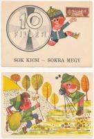 7 db MODERN magyar propaganda motívum képeslap: Világtakarékossági Nap / 7 modern Hungarian propagan...