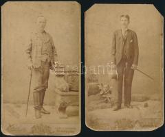 cca 1900 Két megviselt kabinetfotó férfiakról Koller K műterméből . 11x21 cm