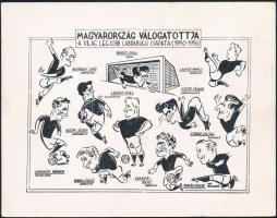 cca 1956 Magyarország válogatottja karikatúra nyomat